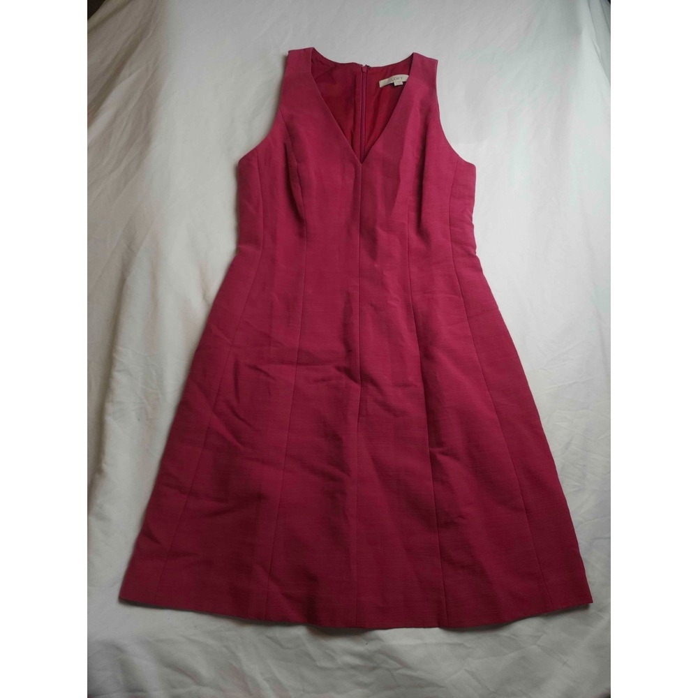 LOFT A Line Dress Womens Size 6 Pink Woven V-Neck Sleeveless Office Business
